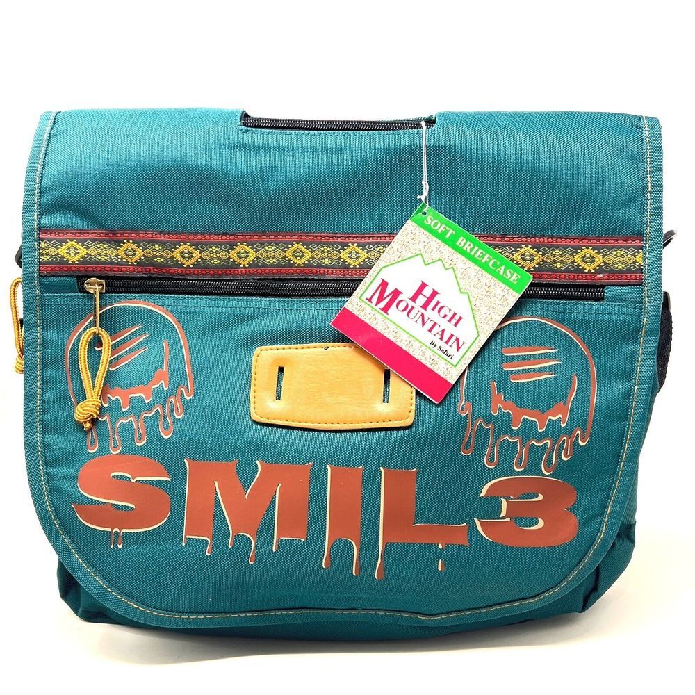 High Mountain by Safari Canvas Messenger Bag Green Smiley Face‎ Ski Snowboard